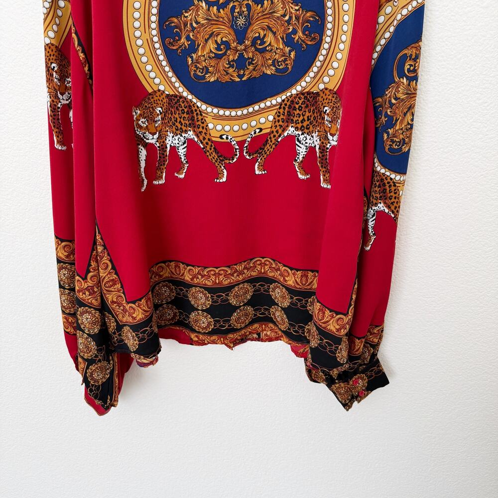 [PrettyLittleThing] Red Baroque Scarf Print Oversized Button Down Shirt Size XL - Picture 8 of 10